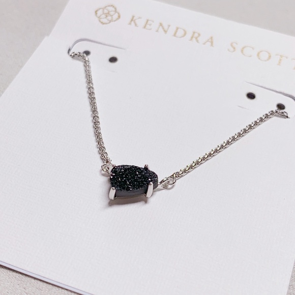New Kendra Scott Helga Silver Black Drusy Necklace - Picture 3 of 3